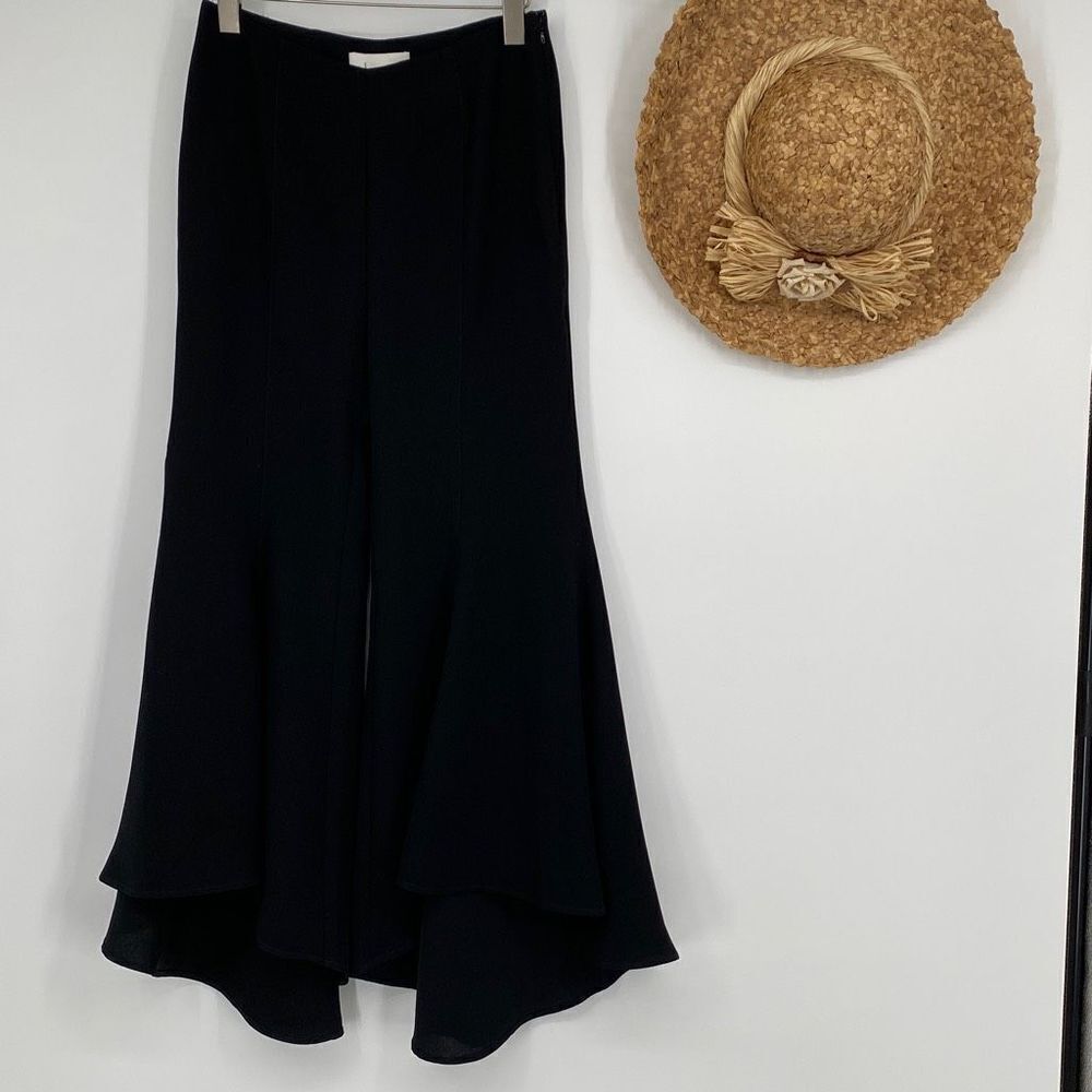 Anthropologie Zinnia Tulip Flare Pants High-Rise Side Zip Dressy Black Size 4 - Picture 3 of 16